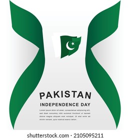 Both side green ribbon with Pakistan flag at center on white background