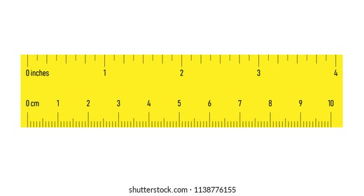 Both side ruler with scales in centimeters and inches. Yellow vector illustration.