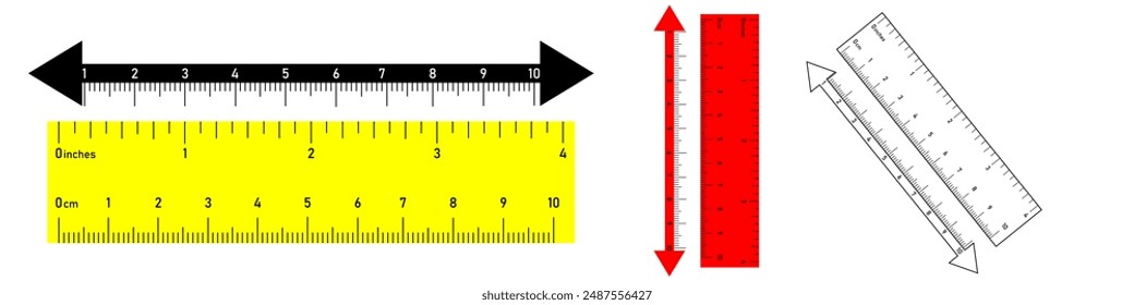 Both side ruler with scales in centimeters and inches vector illustration.
