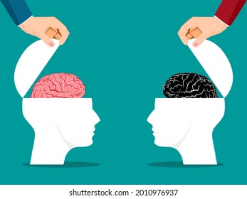 Both sides of the human head were opened with a brain. vector illustration
