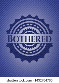 Bothered badge with jean texture. Vector Illustration. Detailed.