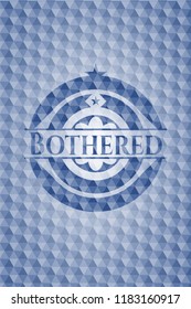 Bothered blue emblem with geometric pattern background.
