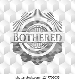 Bothered grey emblem. Retro with geometric cube white background