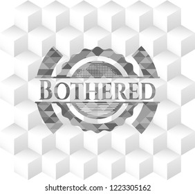 Bothered grey emblem. Vintage with geometric cube white background