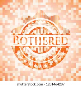 Bothered orange tile background illustration. Square geometric mosaic seamless pattern with emblem inside.