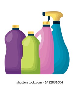botltes spray spring cleaning tools vector illustration