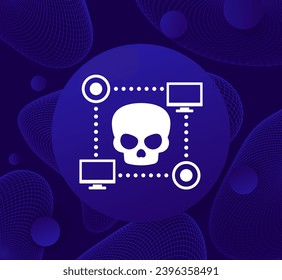 Botnet icon, bot attack, malware in computer network vector