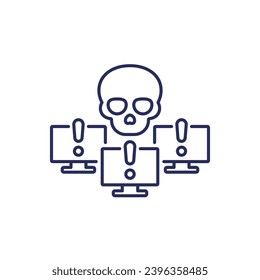 Icono de línea de Botnet, ataque de bots, malware en equipos