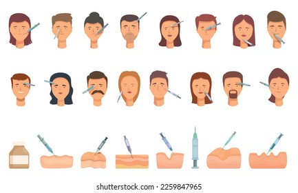 Botox icons set cartoon vector. Skin injection. Woman health