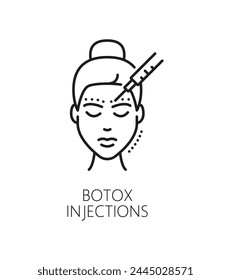 Icono de cosmetología de inyección de Botox. El signo lineal de Vector aislado del procedimiento cosmético popular implica la inyección de una toxina purificada para lograr una apariencia más suave y juvenil con un tiempo de inactividad mínimo