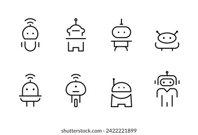 Bots Symbol. Moderne Roboter Virtueller Online-Support. AI-Zeilensymbole für künstliche Intelligenz, bearbeitbarer Strich einzeln auf Weiß, lineare Vektorgrafik, Logo-Design-Stil