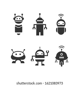 Bots icon. Cute smiling boticon set. Vector modern robots illustration isolated on white background. Outline robot sign design. Virtual online support. Artificial Intelligence AI .