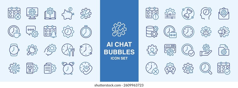 Bots icon set. Editable Stroke Icon Collection. Includes assistance, car, chat, cloud, coding, computer, game, helper, and More. Outline icons vector collection.