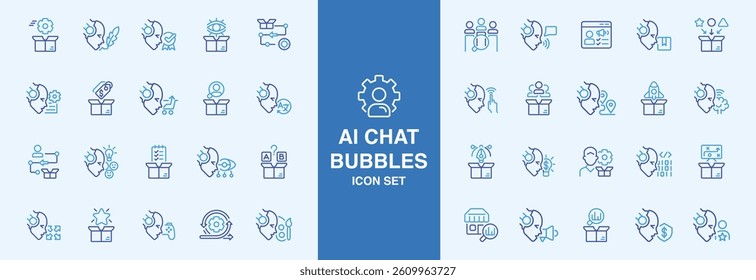 Bots icon set. Editable Stroke Icon Collection. Includes assistance, car, chat, cloud, coding, computer, game, helper, and More. Outline icons vector collection.