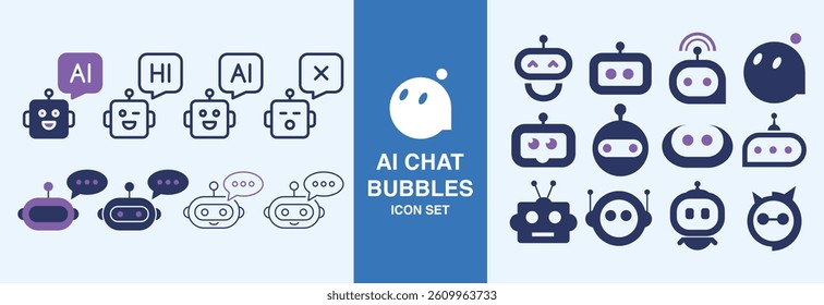 Bots icon set. Editable Stroke Icon Collection. Includes assistance, car, chat, cloud, coding, computer, game, helper, and More. Outline icons vector collection.