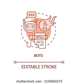 Bots red concept icon. Software application. Information war over Internet abstract idea thin line illustration. Isolated outline drawing. Editable stroke. Arial, Myriad Pro-Bold fonts used