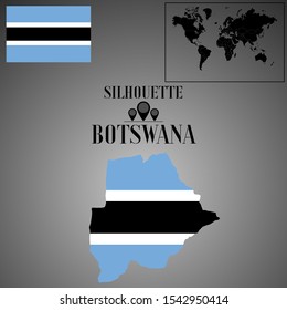 Botsvana,Gaborone outline world map silhouette vector illustration, creative design background, national country flag, design element, symbols from countries all continents set. 
