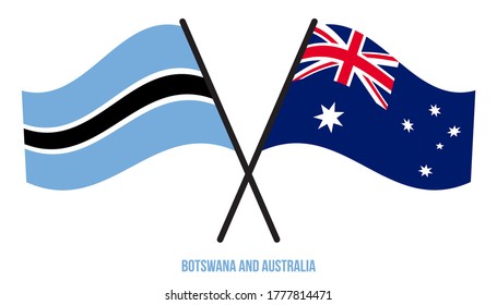 Banderas de Botsuana y Australia Cruzadas y ondeadas de estilo plano. Proporción oficial. Colores correctos.