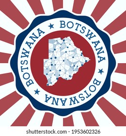 Botswana Badge. Round logo of country with triangular mesh map and radial rays. EPS10 Vector.