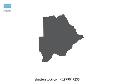 Botswana black shadow map isolated on white background with Botswana icon flag on the left corner.