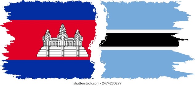 Botswana and Cambodia grunge flags connection, vector