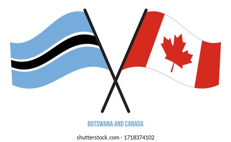 Botswana und Kanada Flaggen überquert und schwingen Flat Style. Offizieller Anteil. Korrigieren Sie Farben.