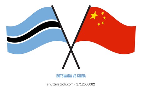Botswana and China Flags Crossed And Waving Flat Style. Official Proportion. Correct Colors.