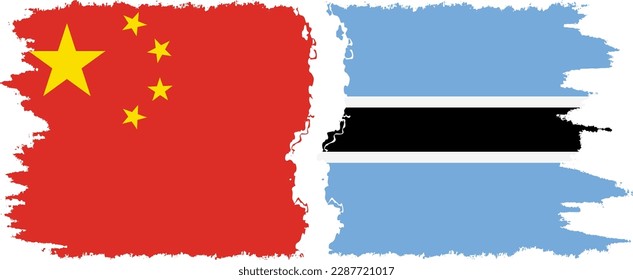 Conexión de banderas grises de Botswana y China, vector