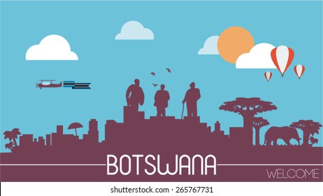 Botswana City Skyline Silhouette Flat Design Vector Illustration