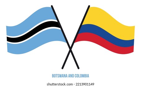 Botswana and Colombia Flags Crossed And Waving Flat Style. Official Proportion. Correct Colors.