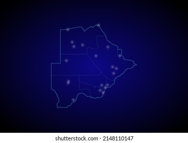 Botswana concept vector map with glowing cities, map of Botswana suitable for technology,innovation or internet concepts.
