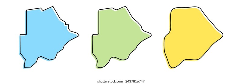 Botswana country black outline and colored country silhouettes in three different levels of smoothness. Simplified maps. Vector icons isolated on white background.