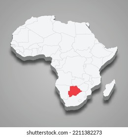 Botswana country location within Africa. 3d isometric map