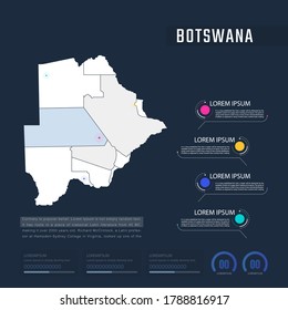 Botswana country map infographics vector with pointer marks and circle chart.  Editable Infographics template. Vector illustration