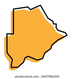 Botswana country simplified map. Orange silhouette with thick black sharp contour outline isolated on white background. Simple vector icon