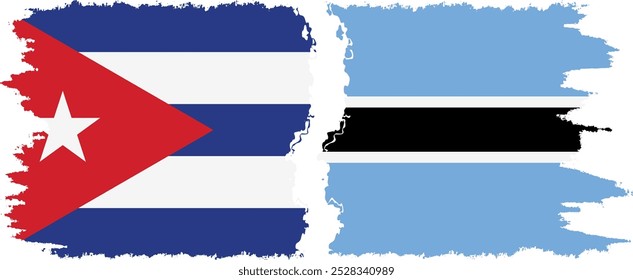 Botswana and  Cuba grunge flags connection, vector