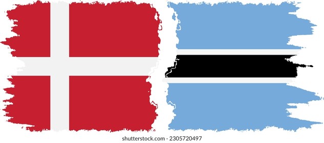 Botswana and Denmark grunge flags connection, vector