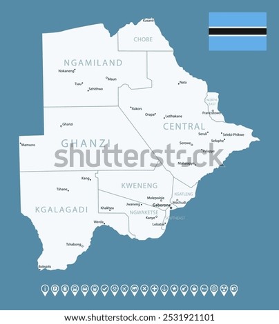 Botswana - detailed country map with cities and regions. Infographic icons. Vector illustration.