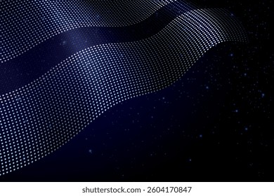 Botswana digital flag made of dots, waving over a starry dark background