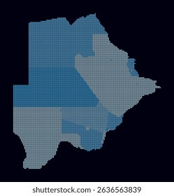 Botswana dotted map. Digital style map of the country on dark background. Botswana shape with circle dots. Colored dots style. Small size circles. Classy vector illustration.