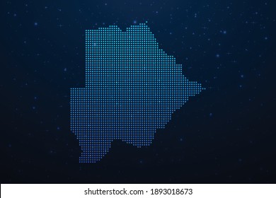 Botswana dotted map in futuristic style, glowing outline made of stars lines dots. Communication, internet technologies concept on dark blue space background. Vector illustration.