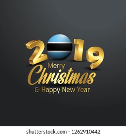 Botswana Flag 2019 Merry Christmas Typography. New Year Abstract Celebration background
