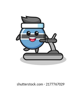 botswana flag badge cartoon character walking on the treadmill , cute style design for t shirt, sticker, logo element