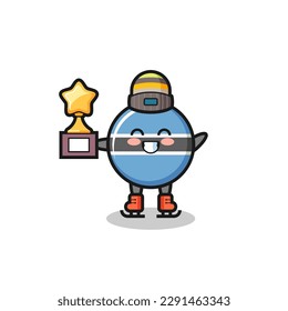 botswana flag badge cartoon as an ice skating player hold winner trophy , cute style design for t shirt, sticker, logo element