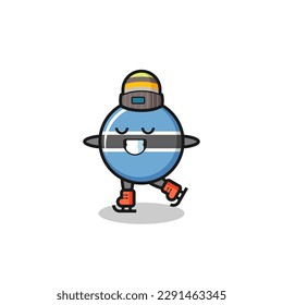 botswana flag badge cartoon as an ice skating player doing perform , cute style design for t shirt, sticker, logo element