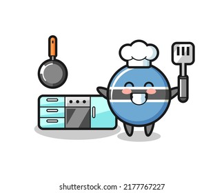 botswana flag badge character illustration as a chef is cooking , cute style design for t shirt, sticker, logo element