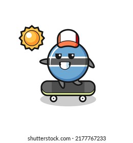 botswana flag badge character illustration ride a skateboard , cute style design for t shirt, sticker, logo element