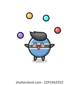 the botswana flag badge circus cartoon juggling a ball , cute style design for t shirt, sticker, logo element