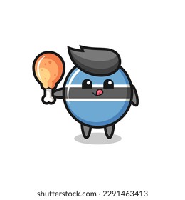 botswana flag badge cute mascot is eating a fried chicken , cute style design for t shirt, sticker, logo element