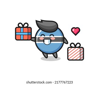 botswana flag badge mascot cartoon giving the gift , cute style design for t shirt, sticker, logo element
